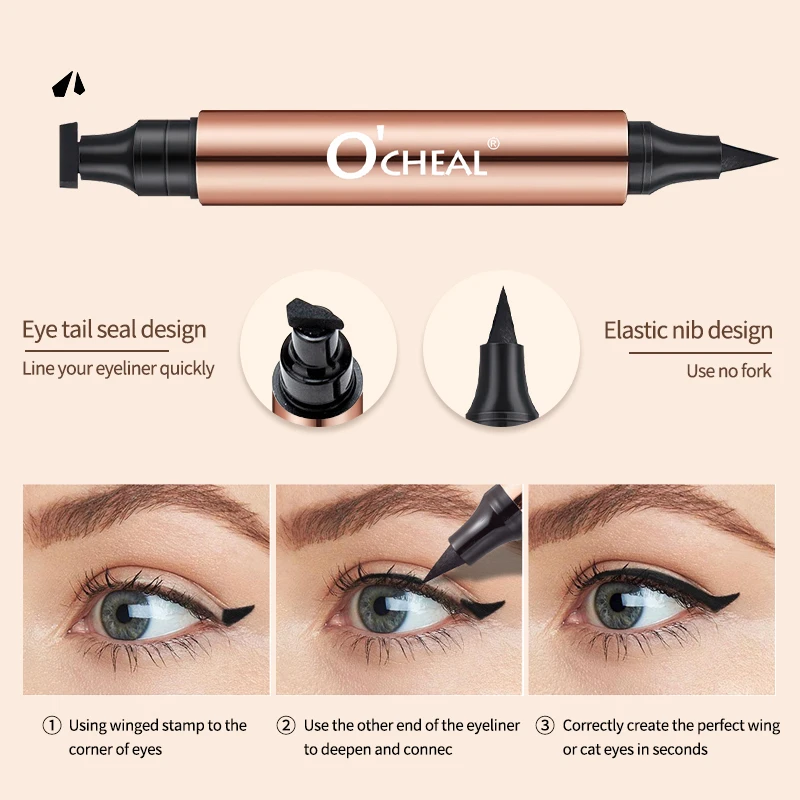 O'CHEAL Eyeliner Stamp Black Liquid Eyeliner Pen Waterproof Fast Dry Dual Head Eye Liner Pencil Make-up for Women Cosmetics Tool - Image 5